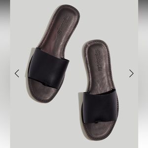 NWOT Madewell Boardwalk Post Slide Black Leather Slip-on Sandals - size 8
